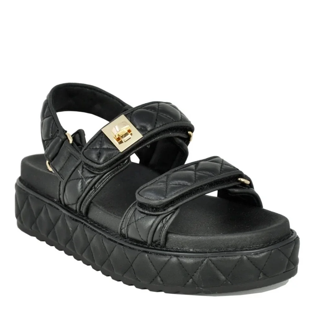 Steve Madden Big Mona Black Quilted Leather Platform Sandals Women's Size 7M